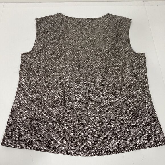 Talbots 6P petite sleeveless shell top ruffle front brown & white silky dressy - Picture 5 of 5